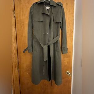 Suede trench coat, olive green, never worn